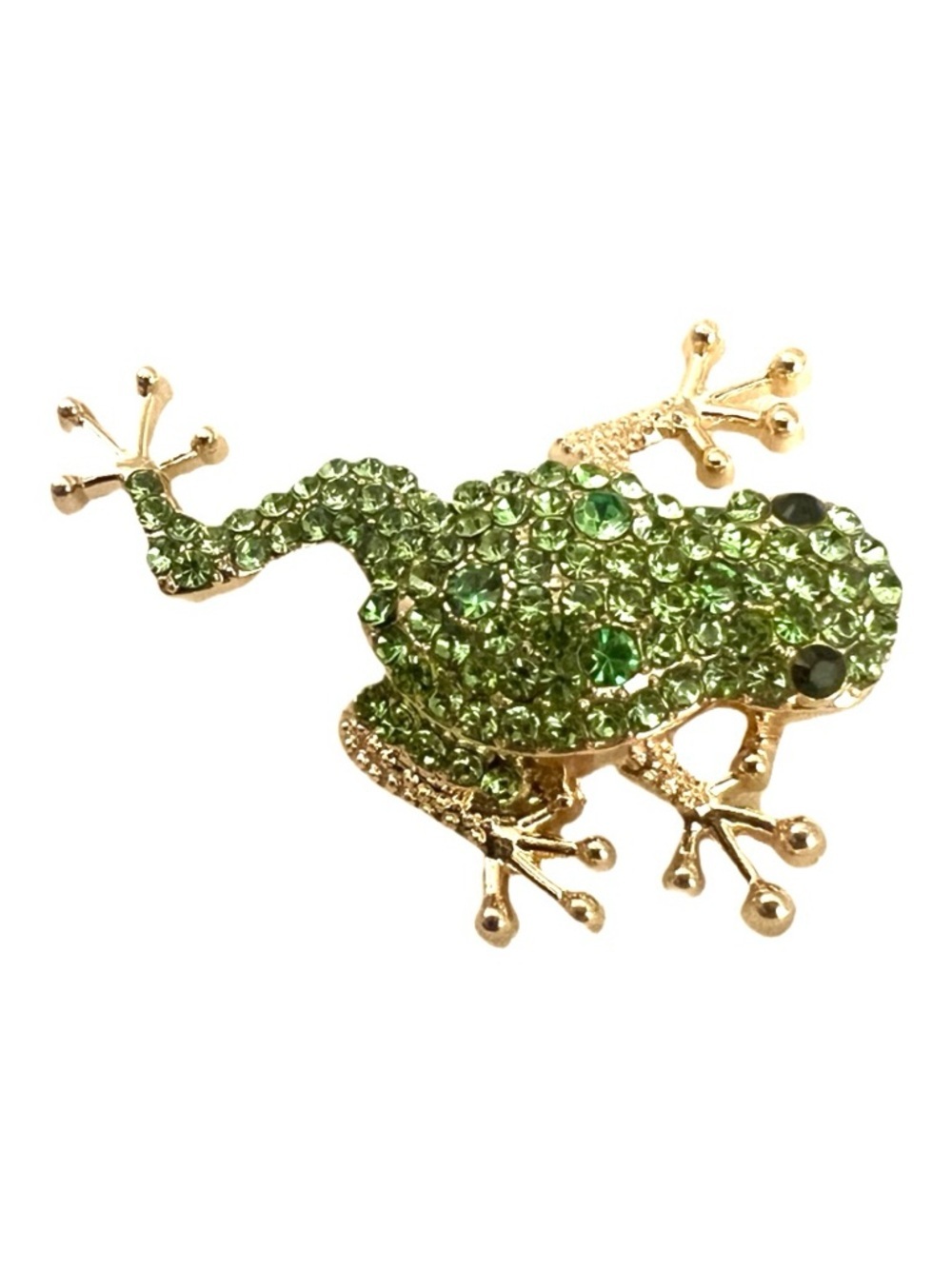 🧷🐸Small Green Frog Rhinestone and Gold Brooch